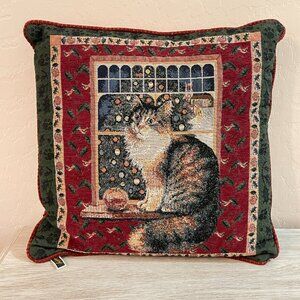 Christmas Cat Holiday Pillow Tapestry Throw Accent